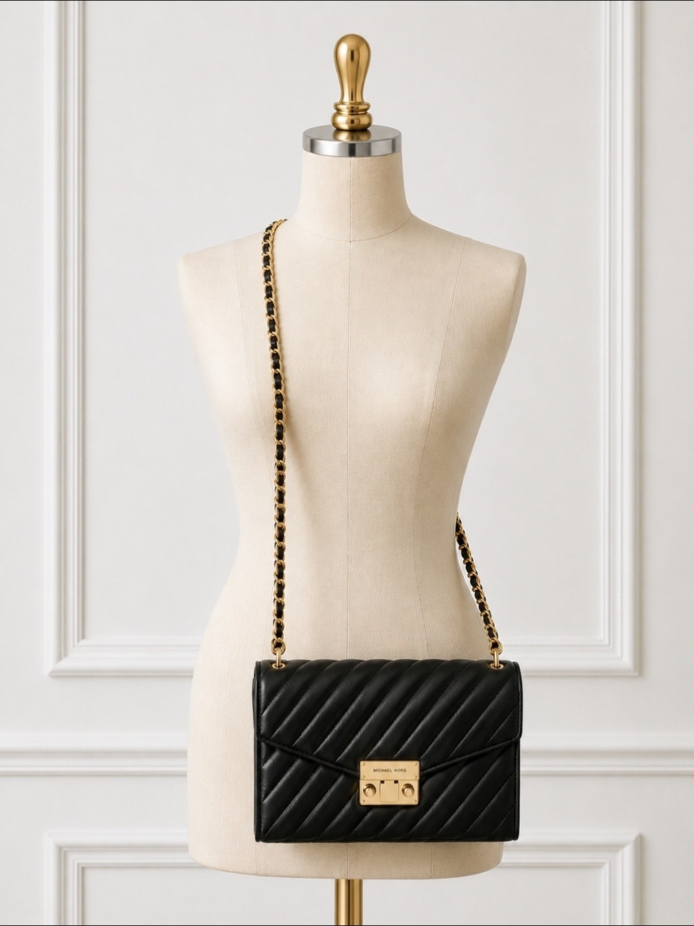 Michael Kors Medium Rose Quilted Flap Bag Black